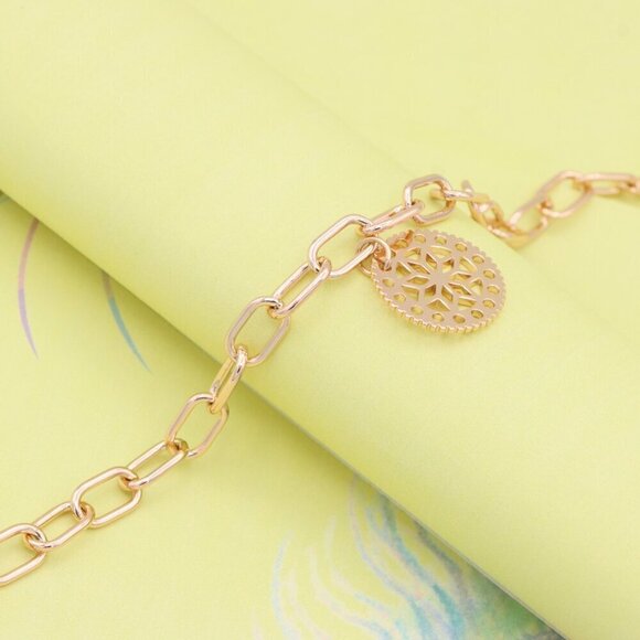 "Rose Gold Plated Bracelet with Cutout Floral Disc Charm, XPBL0880 - Picture 2 of 13